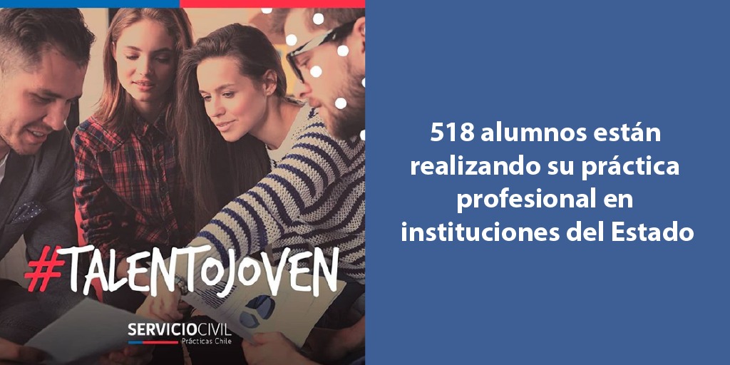 PracticasChile's tweet photo. Este año más de 500 estudiantes fueron seleccionados para realizar su práctica profesional en instituciones públicas. Tú también puedes trabajar en servicio de la ciudadanía y poner tus capacidades a disposición de Chile. Súmate y postula a una práctica 👉 https://t.co/ZXbDlhXBNl https://t.co/SA8f7lhW6N
