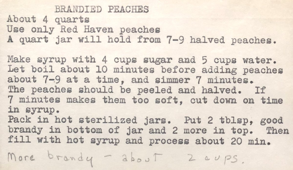 JoannaHersey's tweet photo. My grandmother’s recipe card for Brandied Peaches, I’m in! #morebrandy #familytradition #recipes https://t.co/D0jnxIdcGS