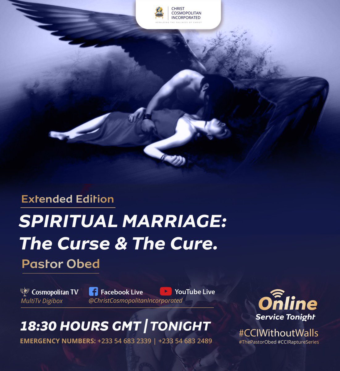 DhiceGhla's tweet photo. Tonight at 6:30PM, we’re back again with Pastor Obed for the SPECIAL TEACHING on SPIRITUAL MARRIAGE.
Join us for another session of revelation that brings liberation.
Be there to see for yourself and don’t be told!
God bless you
#ThePastorObed
#CCIWithoutWalls
#TarryNightSeries https://t.co/YPGjzB44bK