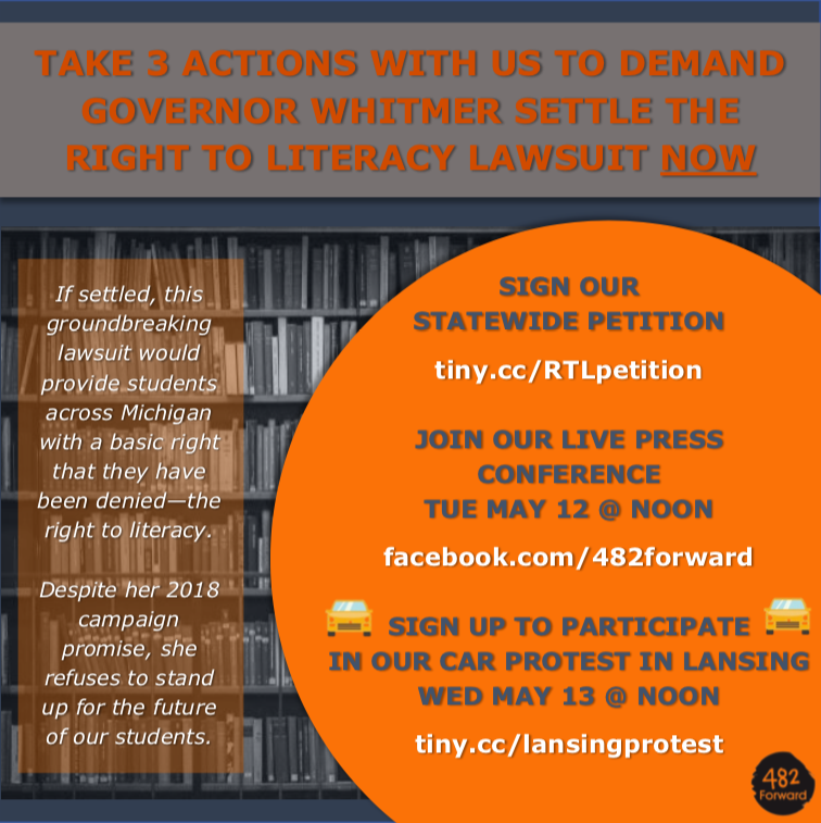 482Forward's tweet photo. today we ride for literacy as a human right, for quality education, and for our youth! demand that @GovWhitmer settle the right to literacy lawsuit NOW! #LetsSettleThis #WeRideForLiteracy https://t.co/wNW45V3Tu2