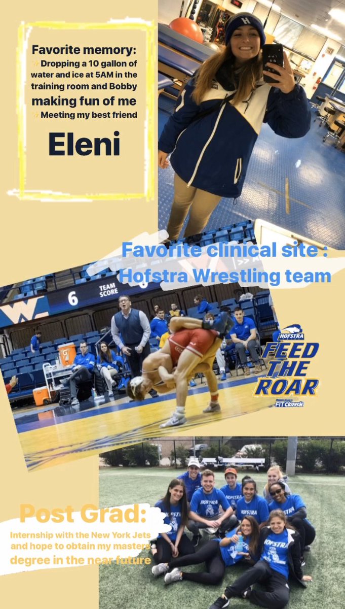 HofstraATP's tweet photo. 🎓senior spotlight ✨
Site that taught her the most @HofstraWREST Andy Weinstein has taught me how to be the best Athletic Trainer I can be. I would also like to thank bobby for being my support throughout my years @HofHPHS  #ATC #sportsmedicine https://t.co/fQvXvFIko3