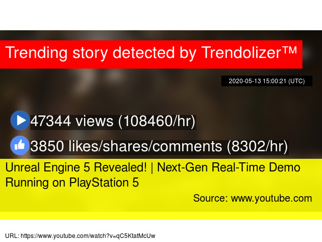 Trendolizer's tweet image. Unreal Engine 5 Revealed! | Next-Gen Real-Time Demo Running on PlayStation 5 #productivetools... trendolizer.com/2020/05/unreal…