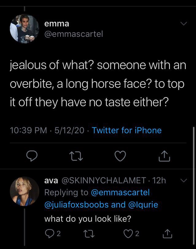 Since this random freak decided to come out of nowhere and like the hate comments in this thread — let's look at her posts. But yes Emma stans aren't toxic at all
