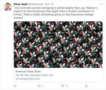 14)Meet  @ethanazad, a staff member of  @RepRashida who handles a "broad legislative portfolio, helping Tlaib’s office on foreign affairs… and government oversight."He is also quite fond of Iran’s IRGC, a designated terrorist organization.