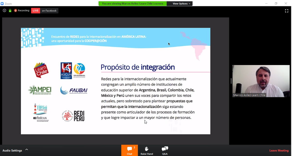 Comenzó el Primer Encuentro de Redes para la Internacionalización en América Latina. Chile, Colombia, Perú, Brasil, Argentina, Bolivia, se unen para pasar de la reflexión a la acción. Transmisión en vivo: bit.ly/FbLearnChile