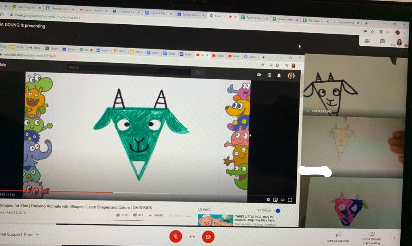 Drawing 2D shape animals with my students