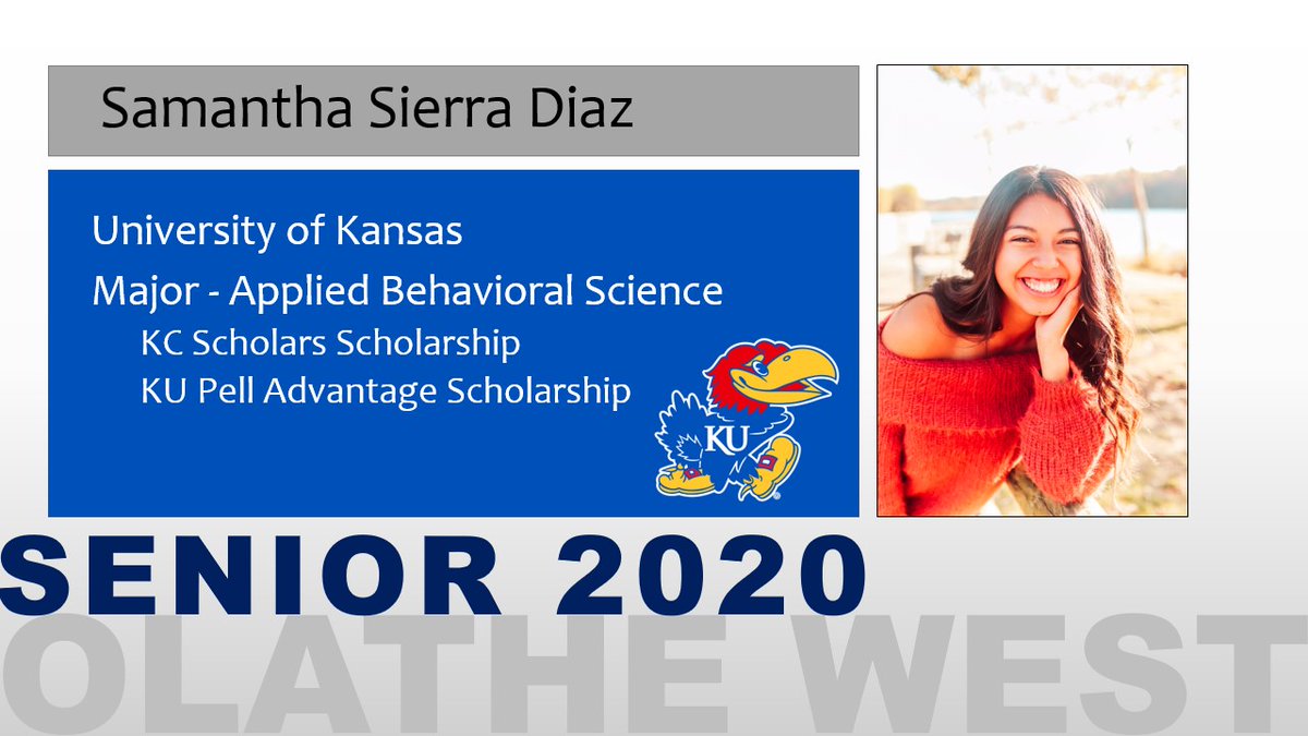 OWSeniorSigning's tweet photo. Congratulations to Samantha Sierra Diaz who has earned the KC Scholars and KU Pell Advantage Scholarships to attend the University of Kansas!  Sammy will major in Applied Behavioral Science at KU.  #owseniorsigning #RockChalk https://t.co/7Ssr4YMS55