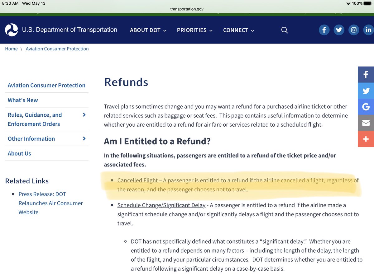  @united YOU CANCELLED my nonstop to Paris, put me on a flight through NY and DIDN’TEVEN NOTIFY ME OF THE CHANGE. Now your call center, on a terrible line w/crossover f/other callers, is telling me you cannot refund. Please consult the DOT rules and let me know when my $ is coming