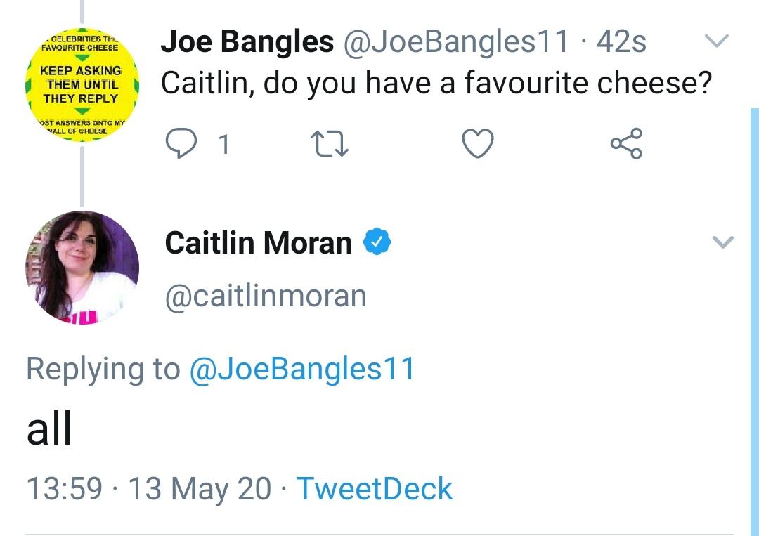 The you to the always wonderful  @jonronson*,  @caitlinmoran,  @domjoly,  @JimMFelton for your replies and cheese choices!Welcome to the cheese wall*re-posted due to Mr Ronson's late comment on his cheddar.