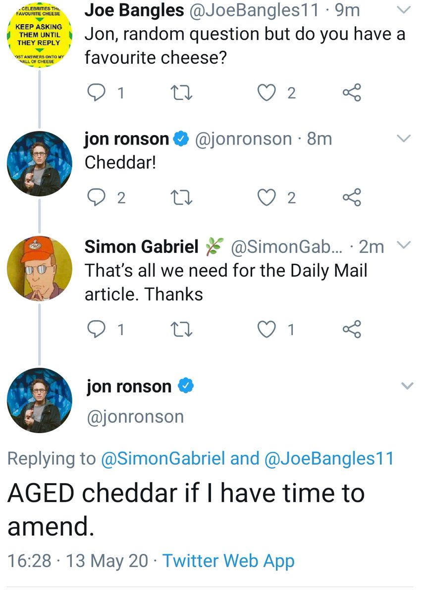 The you to the always wonderful  @jonronson*,  @caitlinmoran,  @domjoly,  @JimMFelton for your replies and cheese choices!Welcome to the cheese wall*re-posted due to Mr Ronson's late comment on his cheddar.