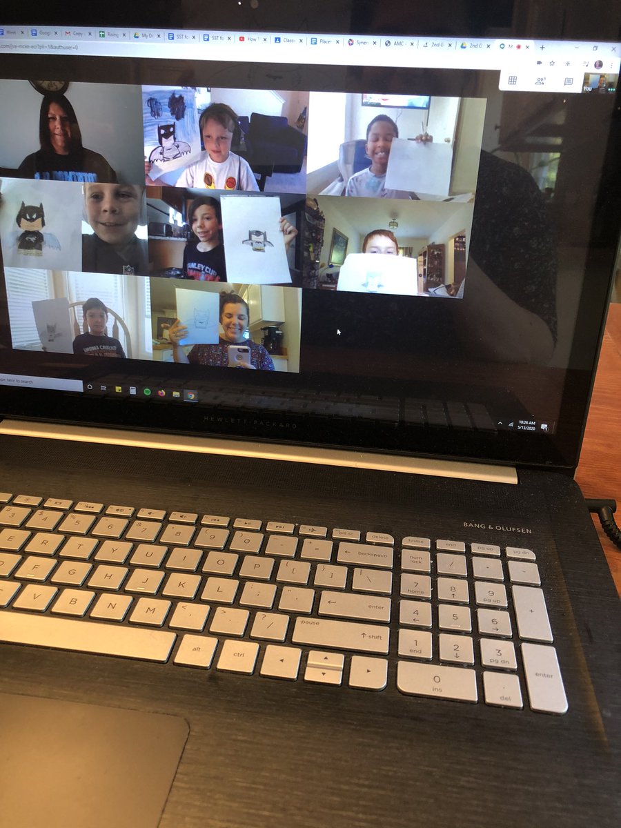 MrsCallahanRRES's tweet photo. My first google meet of the day! We did a Batman directed drawing and I read a cute three little superhero book to go along with our classroom theme! They were all so happy and excited to see each other! @RockyRunES #rr_bulldogs #SCPSstrong #remotelearning https://t.co/hHGOlVakXW