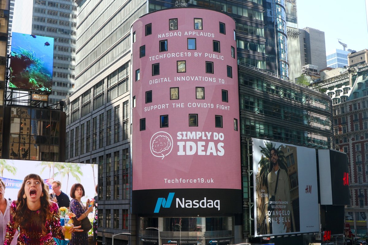 We're excited to see the chosen #TechForce19 companies up on <a href="/Nasdaq/">Nasdaq</a> Tower in Times Square! 🗽 The 18 winners are featured as part of Nasdaq's initiative to showcase the innovative companies and organisations worldwide that are tackling #COVID19 👏 @NHSX @AHSNNetwork <a href="/mhclg/">Ministry of Housing, Communities & Local Gov</a>