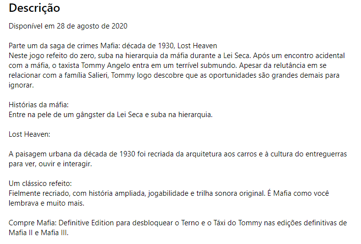 Felipe Mesquita - OUÇA ''Malgovina'' NO SPOTIFY on X: Mafia Definitive  Edition é um remake mesmo. Segundo a listagem da MS Store, conteúdo extra  foi adicionado tbm Lançamento em 28 de Agosto