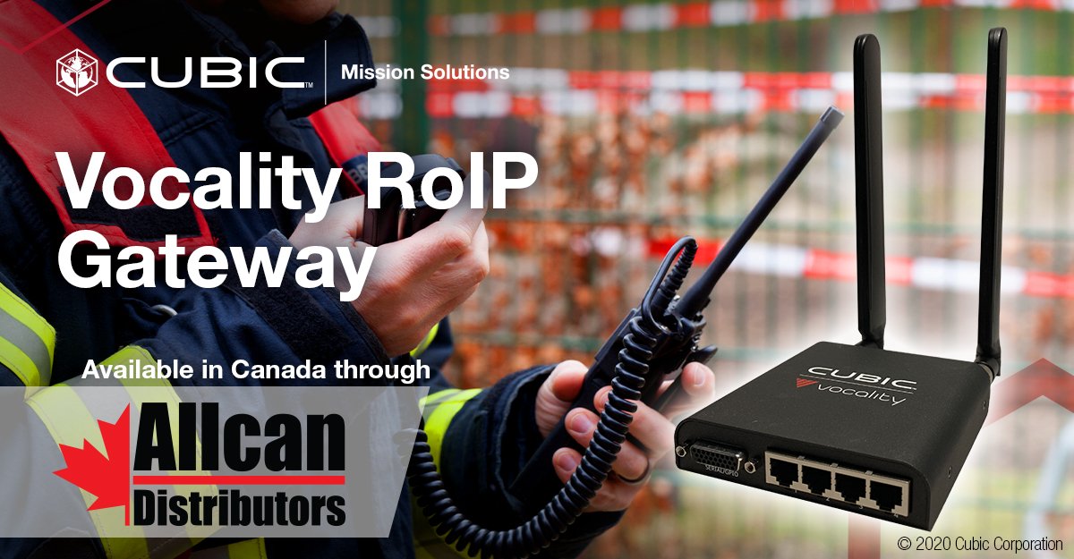 Cubic_MS's tweet photo. Easily connect Land Mobile Radios to Push-To-Talk over Cellular apps with our #Vocality RoIP gateway. Now available to #FirstResponders in #Canada via our new partner @AllcanConnect. Visit https://t.co/CkUpAzs574 to learn more. #WeAreCubic #PTToC #LMR #RoIP https://t.co/hxdPdHjWQR
