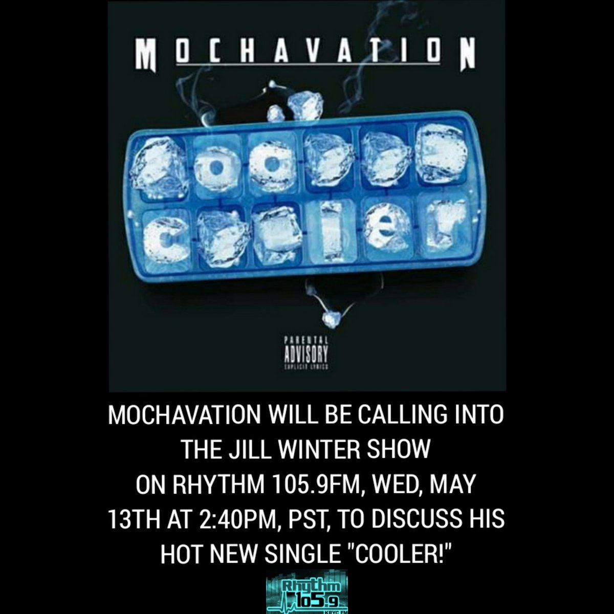 JillWinterMusic's tweet photo. TODAY at approx 2:40pm PST, @Mochavation will be calling into #TheJillWinterShow on #Rhythm1059FM to discuss his HOT new single #Cooler 🙌 #TuneIn at:  https://t.co/nZ7DBP2KOd @cwonemusicgroup @HHPEntertainmnt @djbingington This is going to be 🔥🔥🙌🙏 #grateful #WednesdayVibes https://t.co/qpuqC70uO2