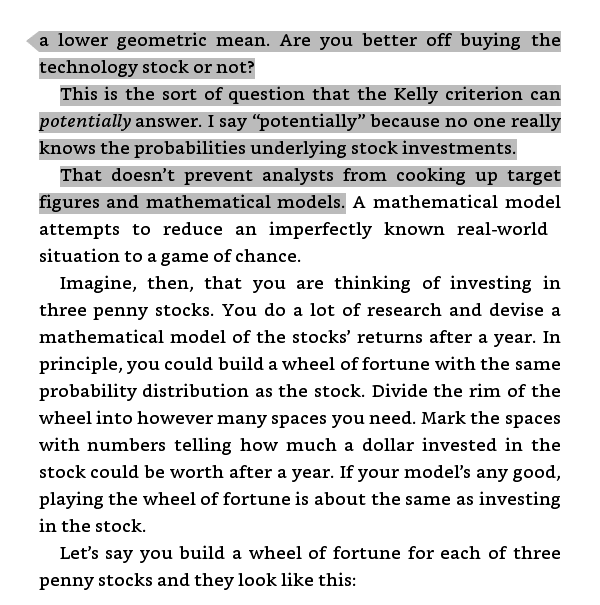 5.) Arithmetic vs. Geometric mean"The returns and volatility of your investments will change with time. When they do, you should adjust your portfolio accordingly, again with the sole object of attaining the highest geometric return"Sounds like straigt from  @breakingthemark