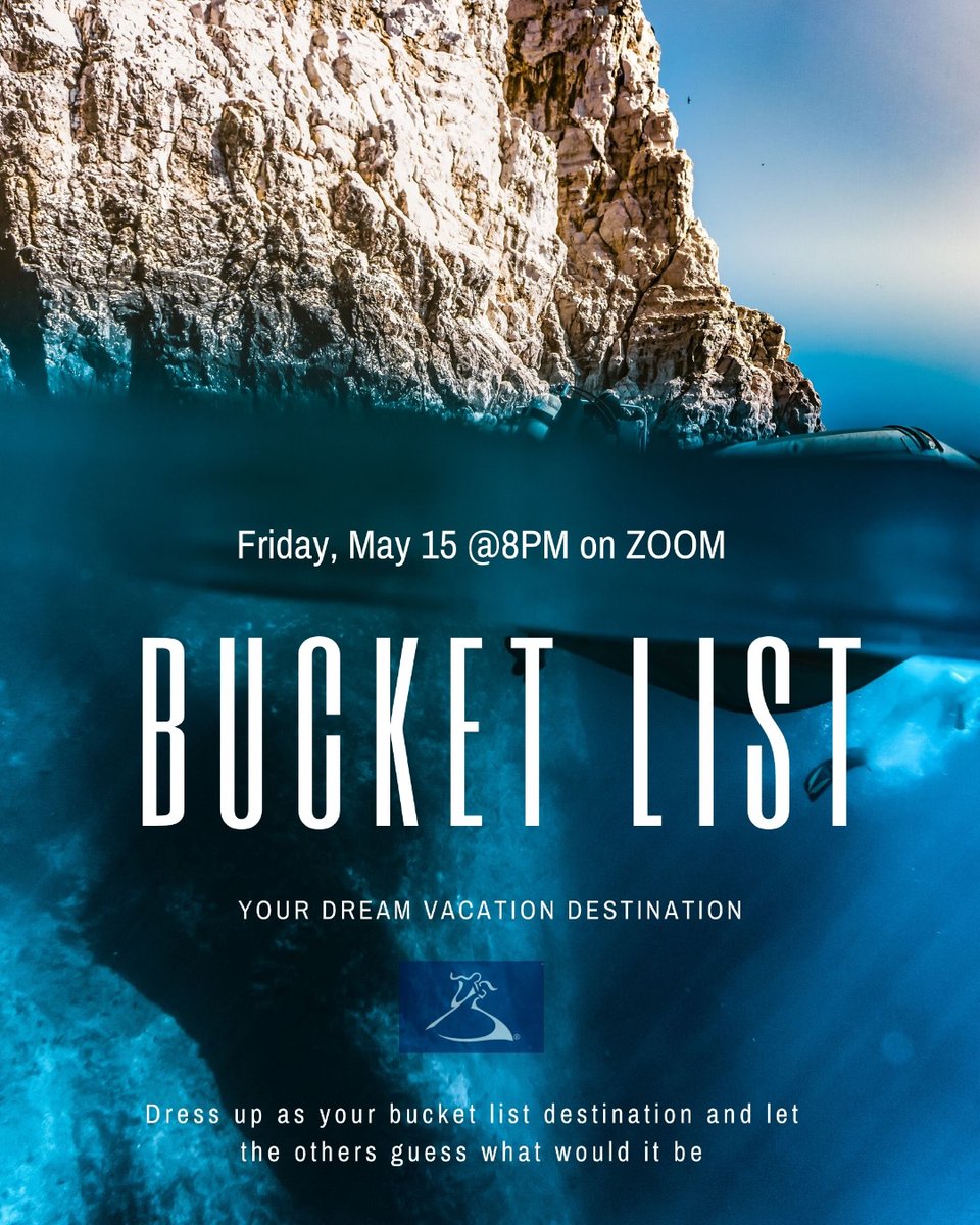 AMOttawa's tweet photo. Dress up in a theme of your bucket list destination and let the others guess what would this be.

Join us on Friday, May 15@8.00PM on Zoom for "Bucket List" theme party.

Meeting ID: 326 618 0424
Inquire for password at the studio. https://t.co/ggdJwAsnT4