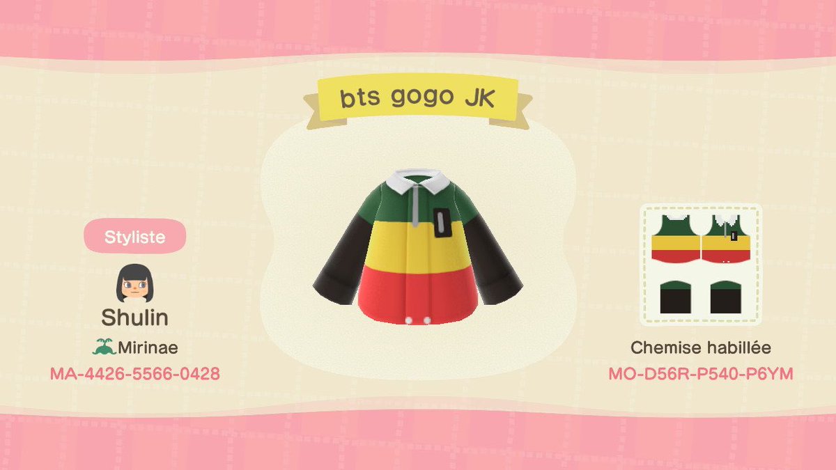 ShulinAC's tweet photo. JK’s outfit from gogo love stage ! Feel free to download it 

#jungkook #JK #bts #BANGTAN #army #AnimalCrossingNewHorizons #AnimalCrossingDesign https://t.co/10DSupnK8q