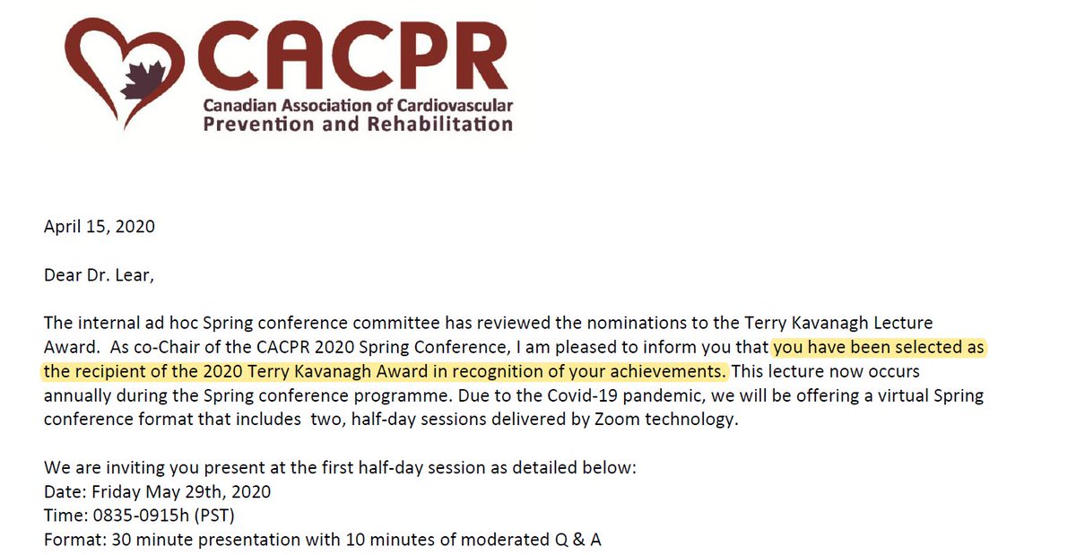 DrScottLear's tweet photo. Honoured to be selected for the @CACPR_1 Terry Kavanagh Lecture for my work in cardiac rehabilitation. Thanks! https://t.co/myBstx656B