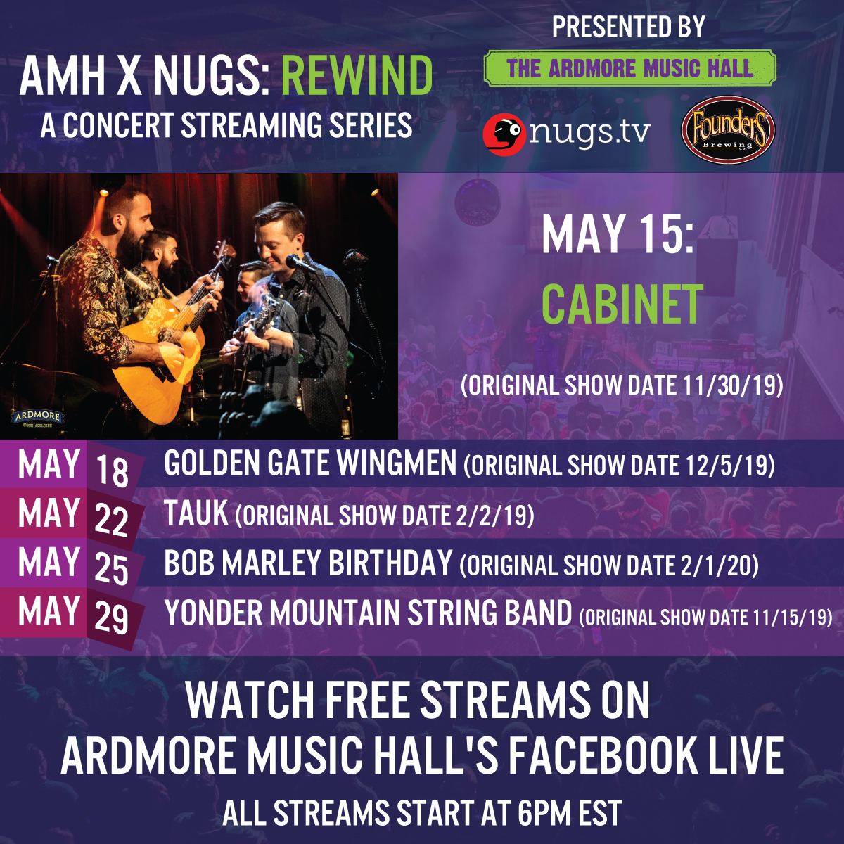 ArdmoreMusicPA's tweet photo. THIS FRIDAY 🎻🎙📼 @cabinetmusic takes us into the weekend with their performance from 11/30/19! Keep it locked in the coming weeks for #GoldenGateWingmen, @TAUKband, @JuniorMarvin09 and @YonderMountain! @nugsnet @foundersbrewing #PhillyMusicScene #ArdmoreMusicHall https://t.co/31nc9jF5Ef