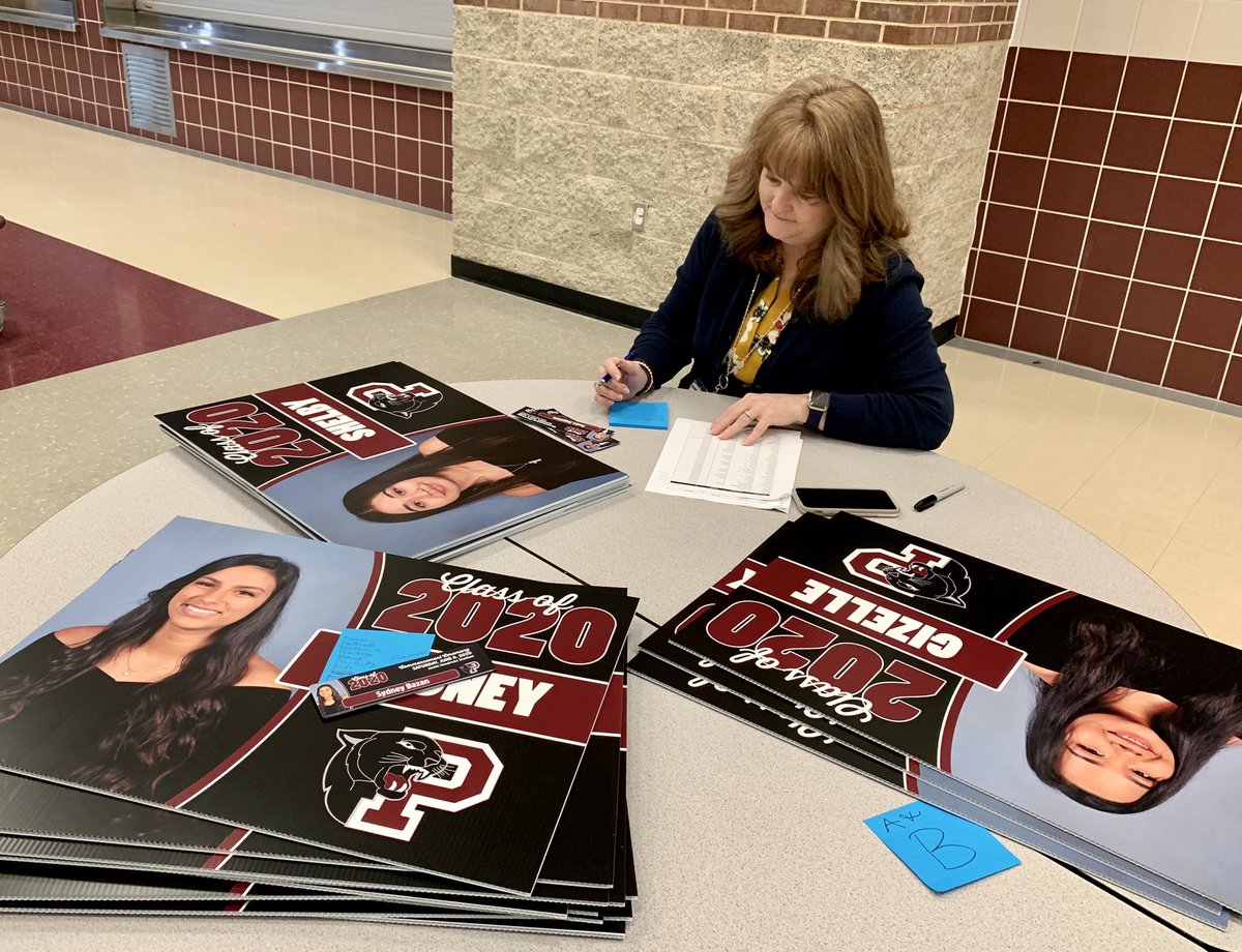 PrincetonISD's tweet photo. Class of 2020 graduation yard signs and admission tickets for commencement ceremonies have arrived at PHS. Administrators are sorting them to prepare for distribution. Seniors, be watching for your special delivery on Thursday or Friday. https://t.co/oPmk5md6lH