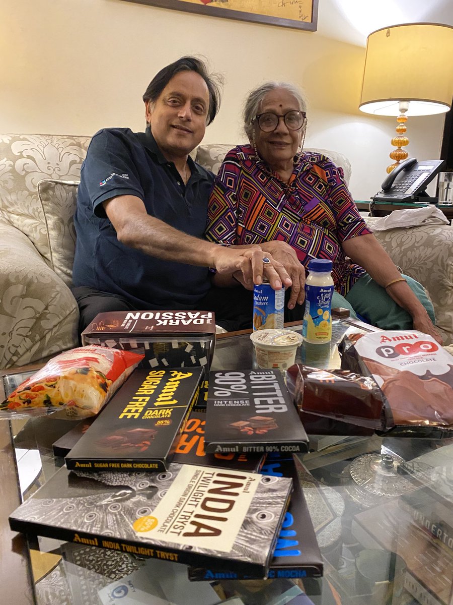 My mother and me in atma-nirbhar mode with all the ⁦@Amul_Coop⁩ products we will be consuming in the remaining days of #Lockdown! ⁦@amulcares⁩