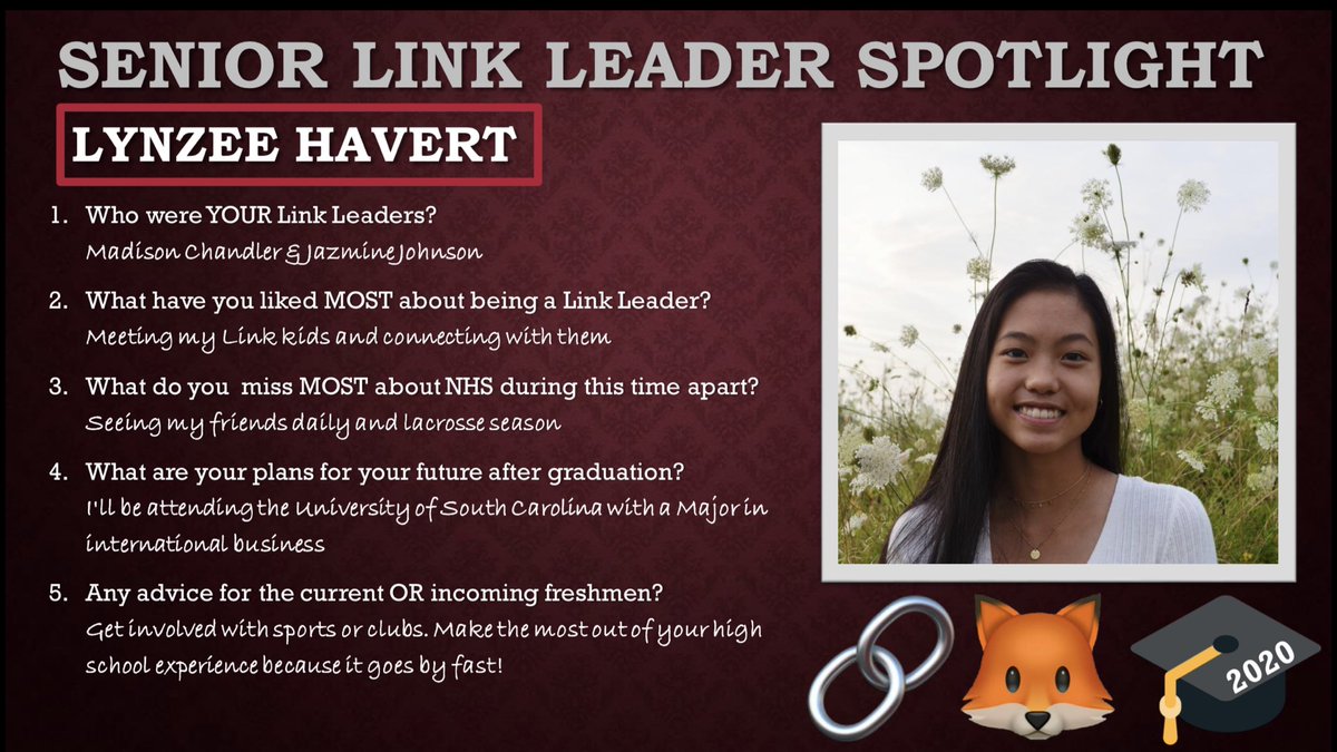 MrsChelseaFladd's tweet photo. #NHSLC wants to honor our Senior Link Leaders w/ Spotlights!
Today’s Senior is ✨Lynzee Havert✨
This was her 2nd yr as an LL and we will truly miss her warm smile and kind leadership in the program next year🔗🦊🎓 #ChooseJoyNCSD #Classof2020 @Mrs_J_Johnson7 @Newark_HS https://t.co/psnLCaBwea