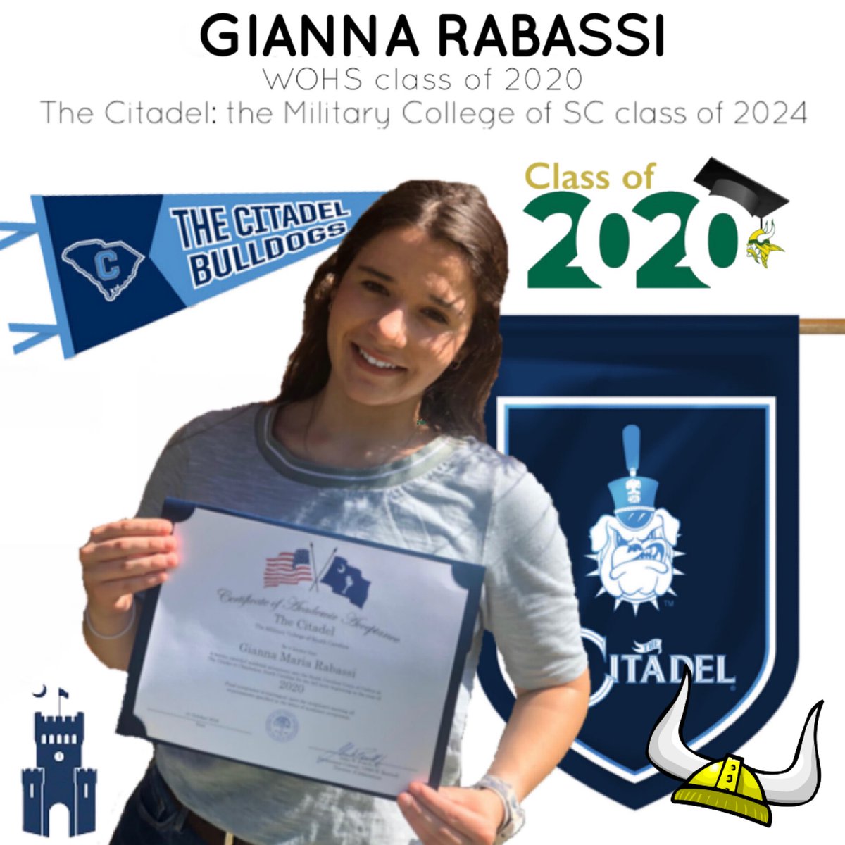 WhiteOakVikings's tweet photo. HONOR, DUTY, &amp; RESPECT.... Senior Gianna Rabassi is marching south to The Citadel in SC. With her heart for service &amp; leadership, this Vike joins the cadet class of 2024 &amp; will graduate as a commissioned officer in the USAF!
💚💛➡️💙🤍
#SeniorSpotlight
#Bulldogs2024
#StillRowing https://t.co/6Yu4E8DuAa