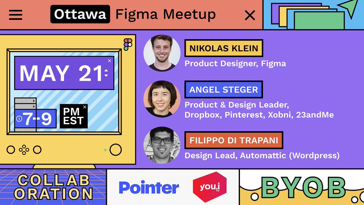 FoF_Ottawa's tweet photo. 🙏Thank you to our sponsors @PointerCreative &amp; @youi_tv for helping @figmaott with our next @figmadesign meetup event, Thu, May 21st, at 7pm EST over @zoom_us video. Registration is almost closed:
https://t.co/vsqZEpkYaj https://t.co/fPbm1w8AvD