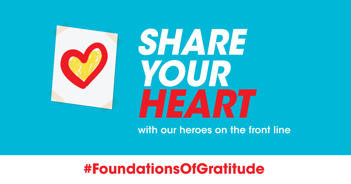 GiveToUHF's tweet photo. Albertans were asked to place paper hearts in their windows at home, at the office, and in their cars as part of the #FoundationsofGratitude campaign to show support and give sincere thanks to our talented and devoted health heroes. 1/2 https://t.co/5FthF4pauS