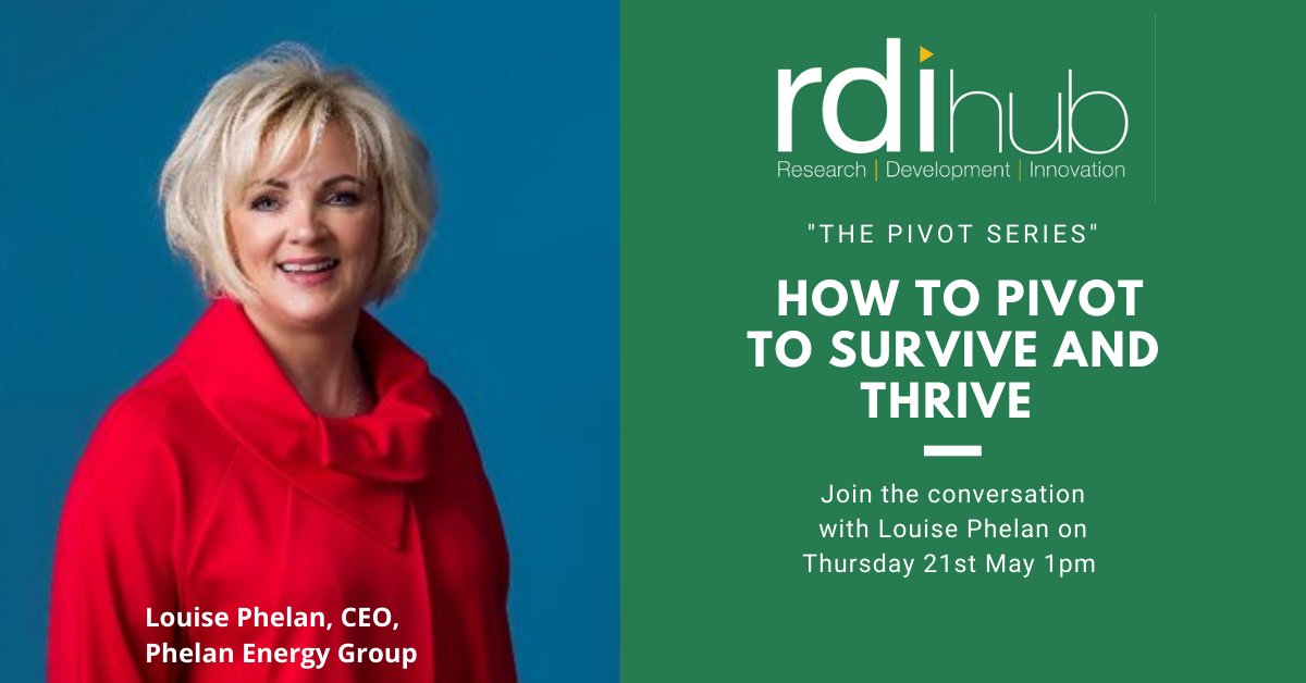 RDIhubIreland's tweet photo. Join Louise Phelan, CEO of Phelen Energy Group and former Vice President @PayPal as she kicks off "The Pivot Series" which will exploring how you pivot, reinvent and innovate businesses and revenue model to survive and thrive
Register https://t.co/zfMjjIz5zI https://t.co/FVlzXyJfc2