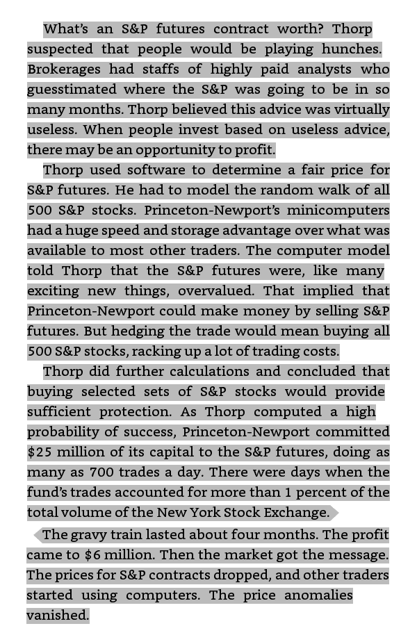 12.) How Thorp did it: Example 3: AT&T warrants (pic. 1); What is a S&P futures contract worth? (pic. 2); Black, Scholes and Merton get burned speculating in National General warrants (pic. 3); different conclusions (pic. 4).