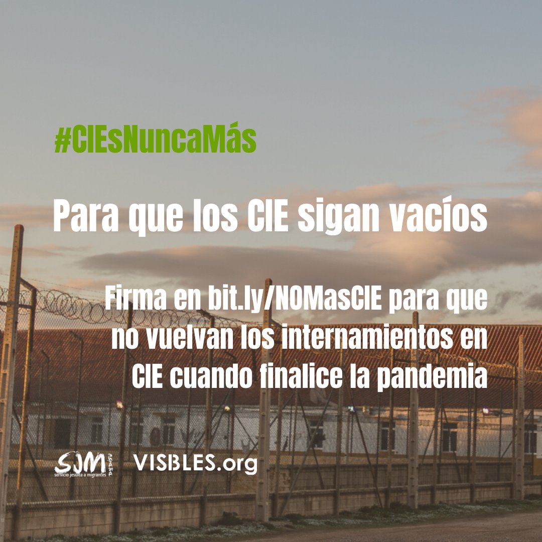 migrantes_sj's tweet photo. Desde SJM pedimos al Gobierno no retomar el internamiento en los #CIE cuando termine la pandemia. Mantengamos los CIE vacíos. #CIEsNuncaMás. Apoya la causa:

🔸Firma como ciudadan@: https://t.co/gWFuzUI61j
🔸Súmate como organización: https://t.co/67UVo6jqKM https://t.co/UeUdLSAogK