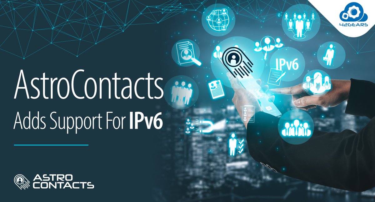 42gears's tweet image. With #AstroContacts, you can stop worrying about not having enough unique IP addresses to assign to new devices. Both the portal and application are now compatible with #IPv6 only networks - bit.ly/2GgQmVu

#SharedContacts #ContactManagement #BusinessContacts