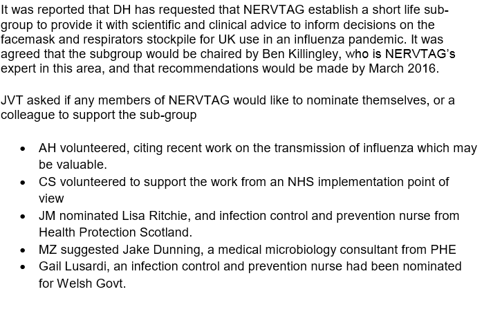 The Welsh Govt says it's not represented on NERVTAG. But it did have a representative on its PPE sub-group when it was formed in 2016.  It's not clear yet if anyone in Welsh Govt saw the June 2019 recommendation or if this potentially life-saving advice was withheld
