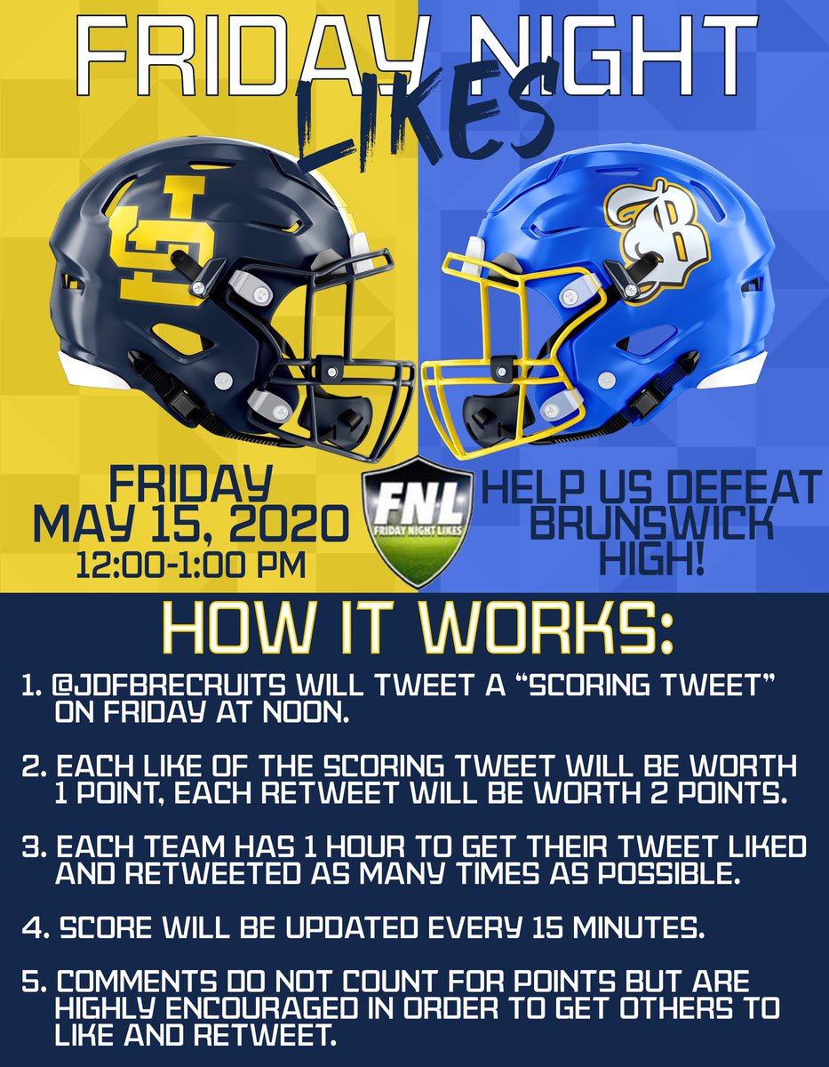 JDfbRecruits's tweet photo. 🚨Friday Night Likes🚨
Week 2 Match-Up Jeff Davis vs. @BrunswickFB. Jacket Nation, we need everyone to participate in the competition on Friday from 12pm-1. #FridayNightLikes #JacketNation https://t.co/V8c1ISs0Vr