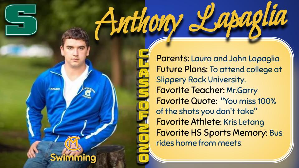 The Canon-McMillan Athletic Department would like to recognize our Senior Athletes from the Class of 2020. Today's Spotlight Athlete is: Anthony Lapaglia!
Go Big Macs! Wishing you the Best!#PIAAtogether #CanonCrazies