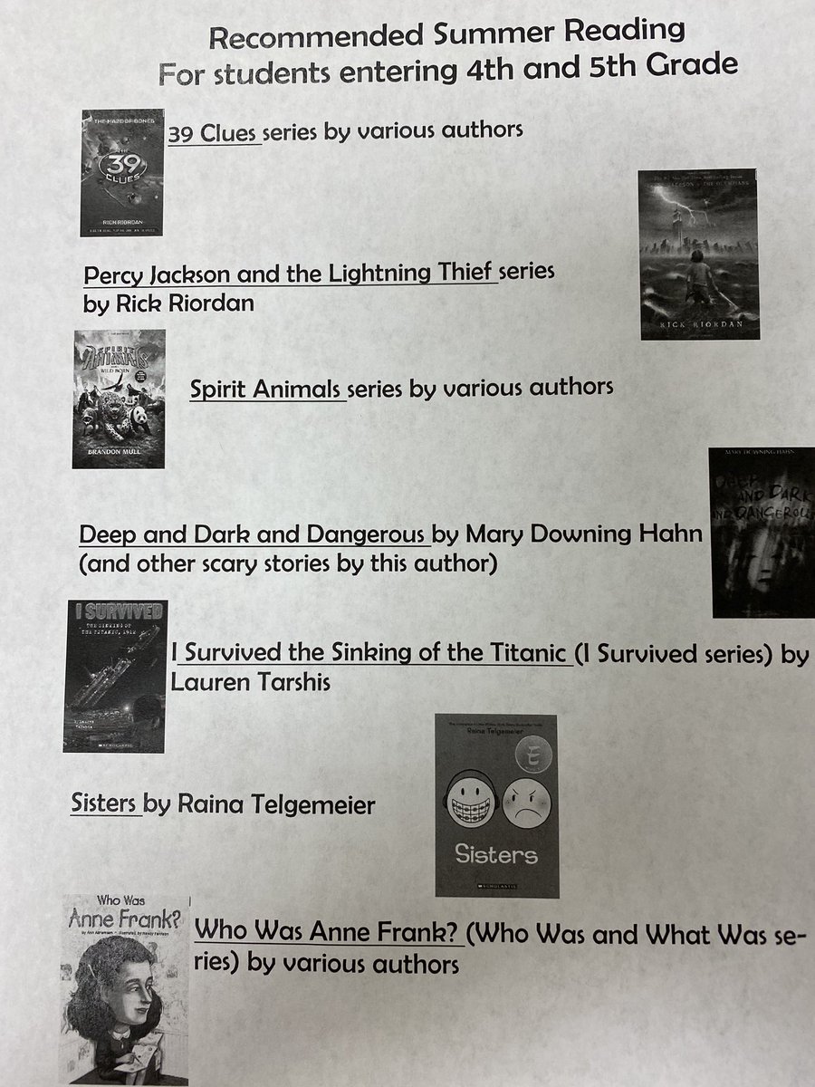Here are the recommended summer reading lists!  Copies will be provided to students.  #TeachCENT