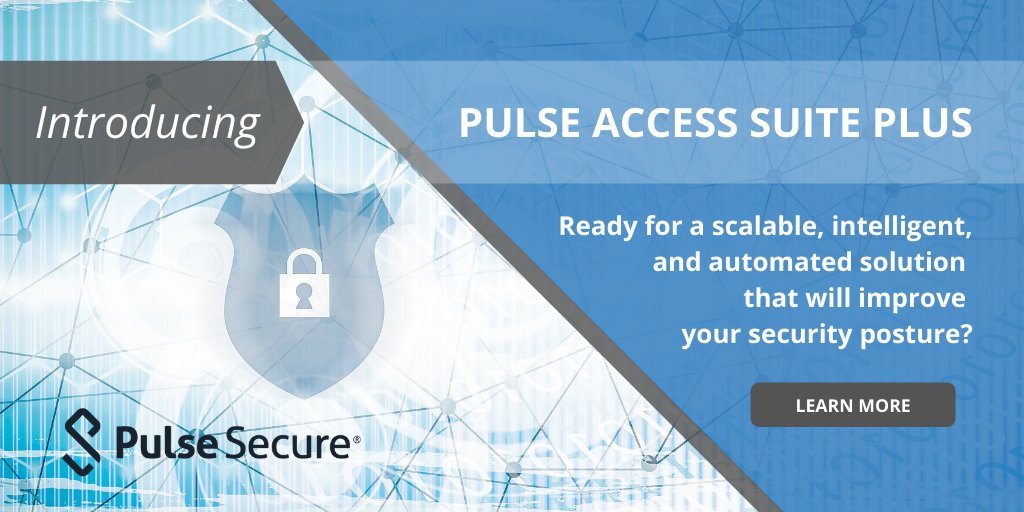 pulsesecure's tweet photo. Today we introduce the new Pulse Access Suite Plus! Made for #ZeroTrust #HybridIT to help businesses consolidate disparate #security tools and improve security efficacy &amp; operational efficiency.  

Learn more: https://t.co/3SPi2LMOBQ

#PulseSecure #SecureAccess https://t.co/2fvnYhHjUY
