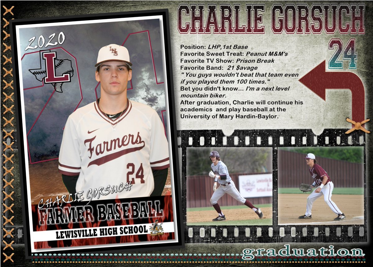 Baseball_Farmer's tweet photo. SENIOR SPOTLIGHT...
Farmer Baseball is proud of our 2020 Seniors! Today we honor ... #24 Charlie Gorsuch. Thank you Charlie for all your contributions to The Fighting Farmer Baseball Team! @LewisvilleHS https://t.co/BNqfG1jgXl