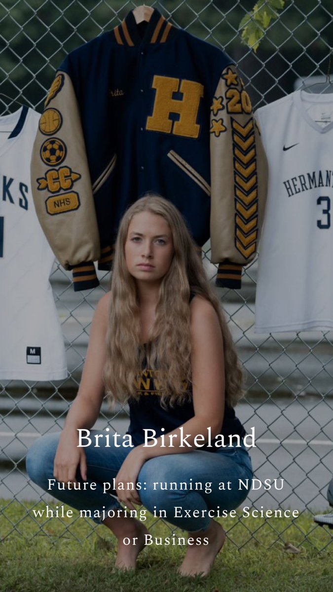 Brita (mid-dist) is a 6 yr varsity letter winner, x 9 conference champion (800m, 4 x 8, 4 x 4), 2 school records (800m + 4 x 8), x 2 state participant (800m), x 4 All State Academic, x 2 yr captain!! Congrats on an amazing career and best of luck at NDSU!! #hawksflytogether 💙💛