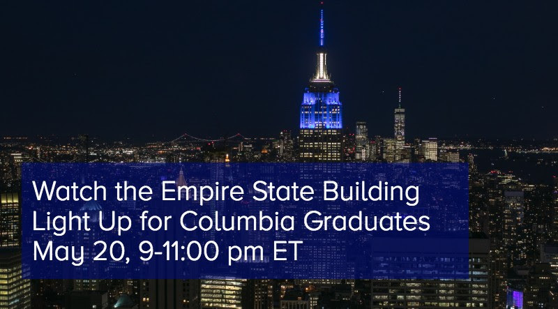 Columbia's tweet photo. A global University in the heart of New York! NYC’s Iconic @EmpireStateBldg will be Columbia blue for the Class of 2020 in ONE WEEK, May 20, 9-11pm. If you can see the building, capture the magic and tag us! #ColumbiaUniversity #RoarLions2020 Watch live: https://t.co/BV8izcioq4 https://t.co/Q4fHl2f84V