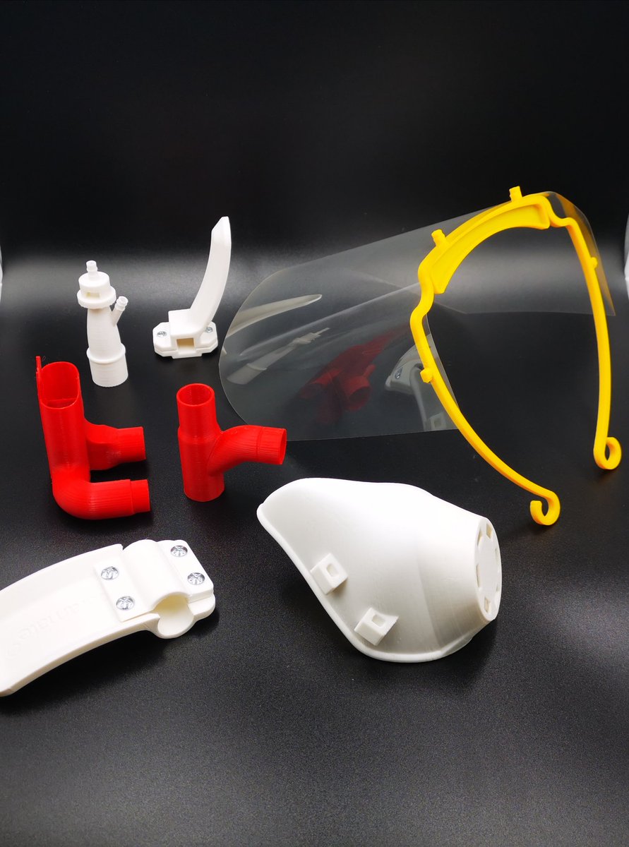 3_daddict's tweet photo. Voici quelques exemples de pièces que nous avons imprimées avec du PLA Antibactérien pour aider à lutter contre le COVID-19 #StopCovid #protection #faceshield #connector #mask #decathlon #handsfree #Medical #antibacterial #HackThePandemic #covid19 #DaVinciColor #DaVinciSuper https://t.co/6faxw7ViQ1