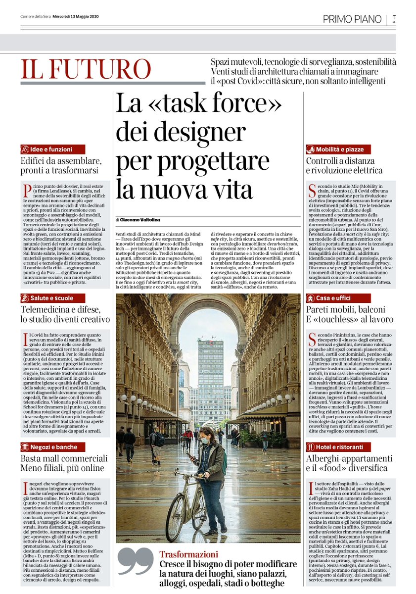 _mauriziolai's tweet photo. Sul @corrieremilano i risultati della #DesignForce, per dare una volto alla "nuova normalità".
Il mio contributo sul #Food parla di #Innovazione, #Creatività e #Opportunità senza dimenticare i risvolti drammatici della situazione attuale.
#MaurizioLai #Milano #DesignAfterCovid https://t.co/WfEvHvkC5b