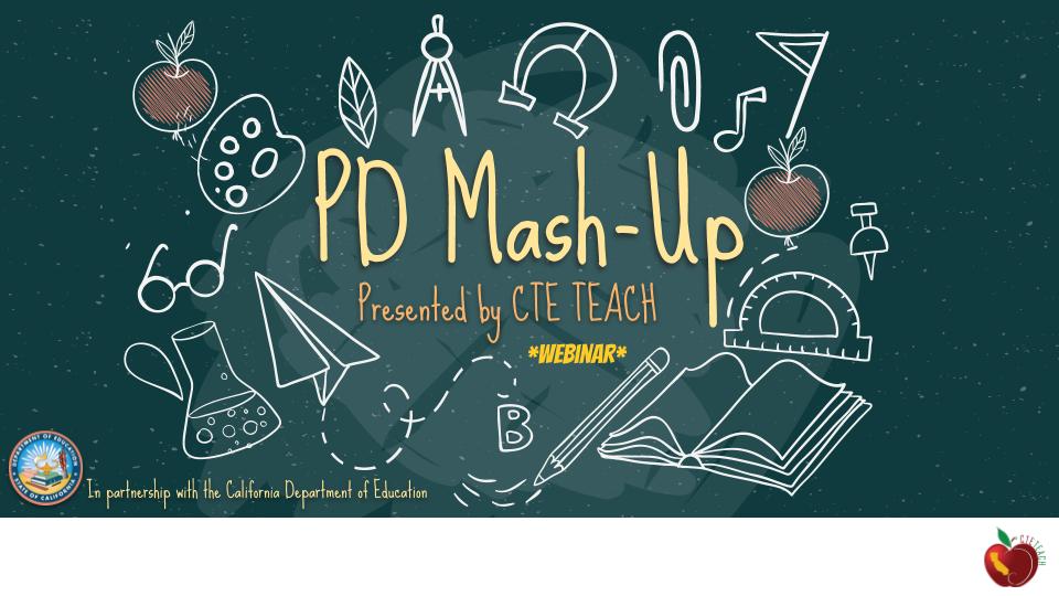 CteTeachCA's tweet photo. Here is the @YouTube video of our "#FreePD4CTE PD-Mash-Up" Webinar. It's loaded with tons of FREE resources for #CTE educators with great information about @CTE_TEACH. Enjoy! https://t.co/Ax1QYXtOaq https://t.co/eOtt6hinPe