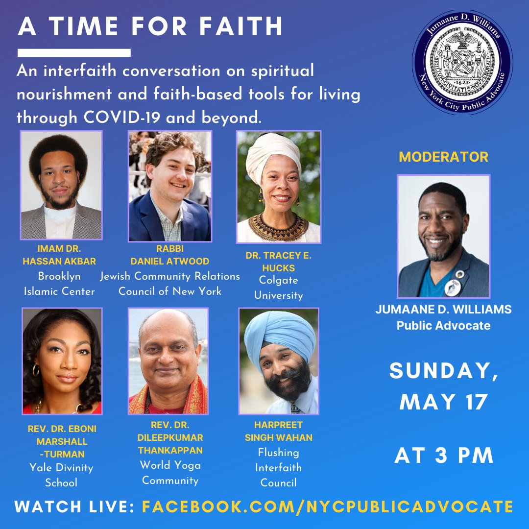 nycpa's tweet photo. Join us for our A Time for Faith panel on Sunday, May 17 at 3 PM. Interfaith leaders will discuss techniques for living through #COVID19 and beyond through a lens of justice and equity. Watch live here: https://t.co/w2H9MEs7uP #TimeForFaith https://t.co/1gohN4SExM