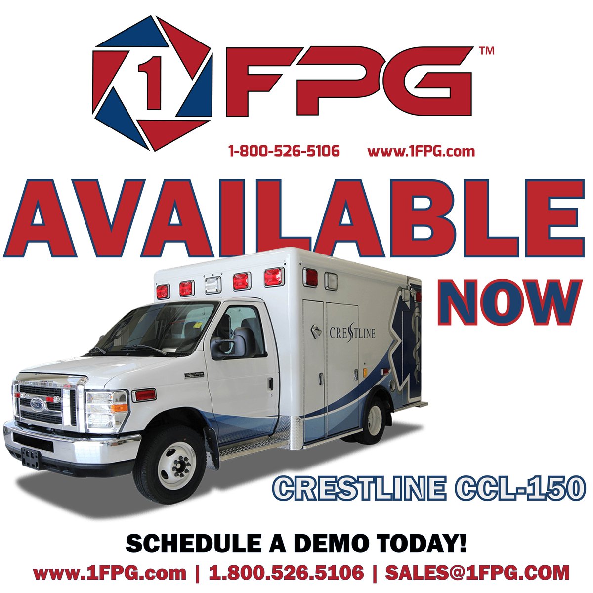 🚑 AVAILABLE NOW! 🚑

Schedule a demo today with our new Crestline Coach CCL-150 ambulance demos! Learn more about its loaded features and PHENOMENAL price point!

📱 DM us on social media
📞 973-347-4321
📧 sales@1fpg.com