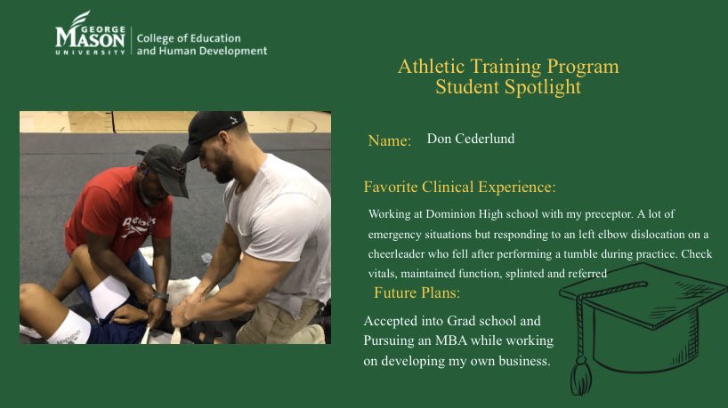 MasonMSAT's tweet photo. Congratulations to #MasonATEP Class of 2020 grad, Don Cederlund! #Classof2020 #athletictraining #MasonNation #ChooseMason https://t.co/EHVt5lija8