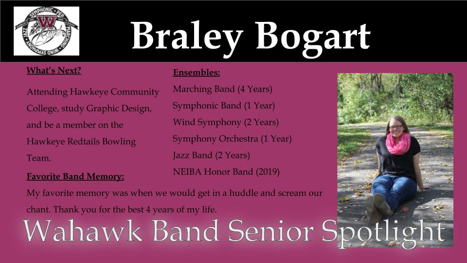 Today we are featuring Braley Bogart! Congratulations, Braley!