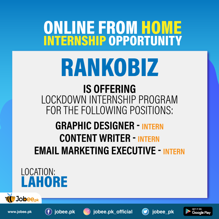 jobee_pk's tweet photo. Rankobiz is offering Lock down Internship Program. It’s a remote unpaid internship program.

For more details, click on the link below:

https://t.co/nNNxoBCLxZ

#Jobee #Jobs #Jobeepk #COVID19 #BeeConfident #BeePositive  #Coronavirus #ehtiyatcorona😷 #lockdown #internship #remote https://t.co/Yv8SCqZ1mI